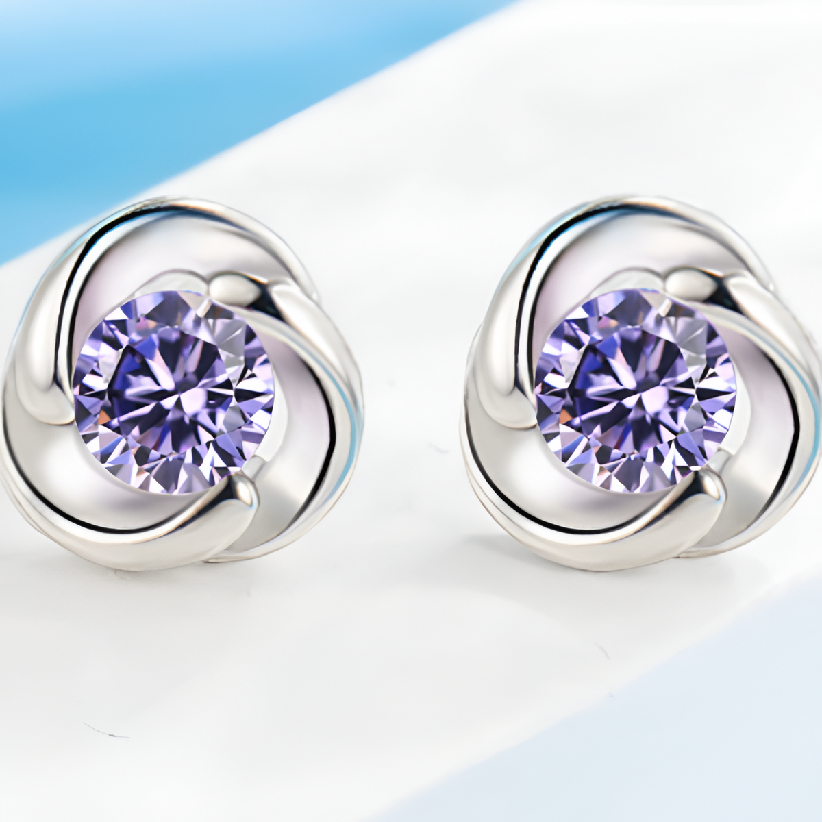 Lavender Swirl Gemstone Stud Earrings