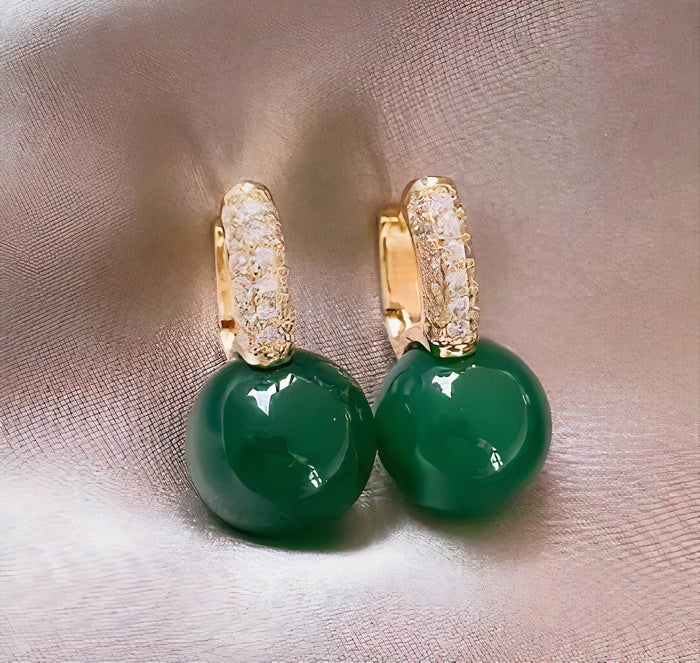 Green Pearl Earrings in Gold