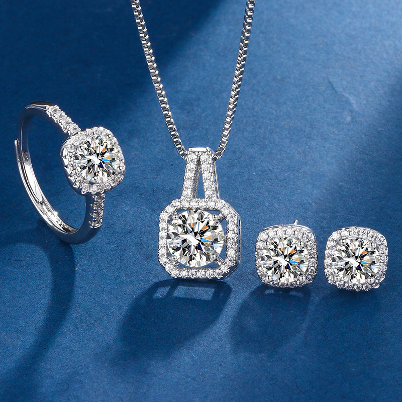 Ensemble de bijoux exclusif Aria carré radiant en or blanc