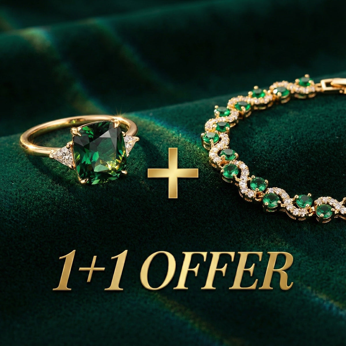 1+1 Offer: Fiora Emmeranthe Bracelet + Green zirconia ring in gold