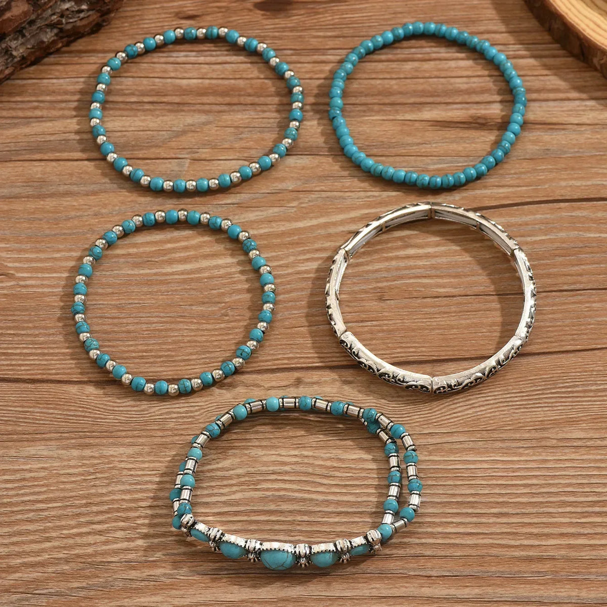 Set Of Bohemian Turquoise Bead Bracelets