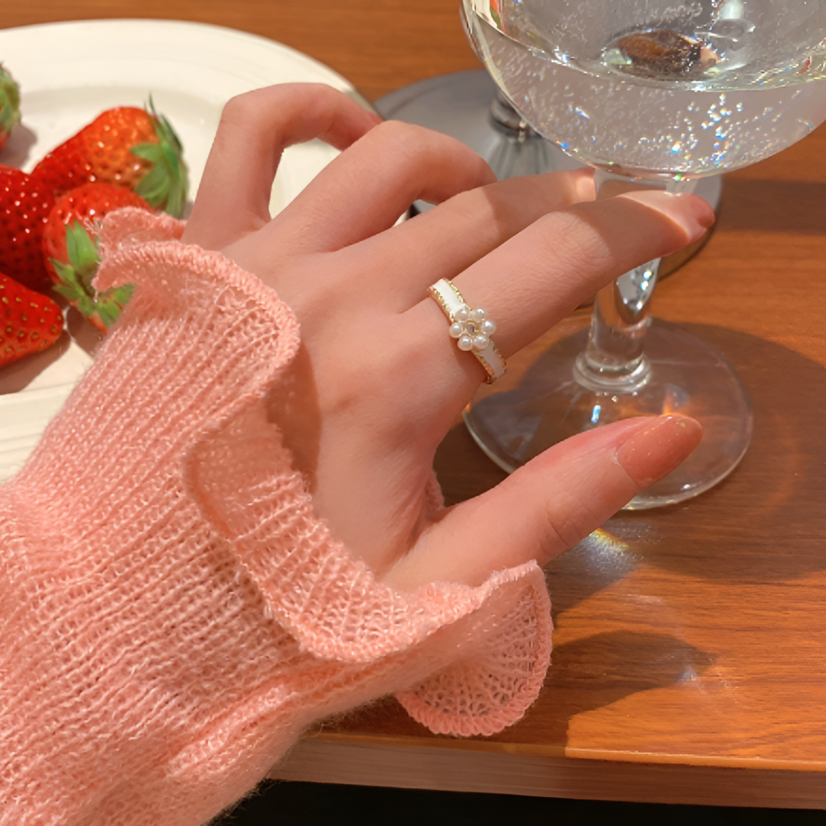 Vintage Flower Pearl Ring