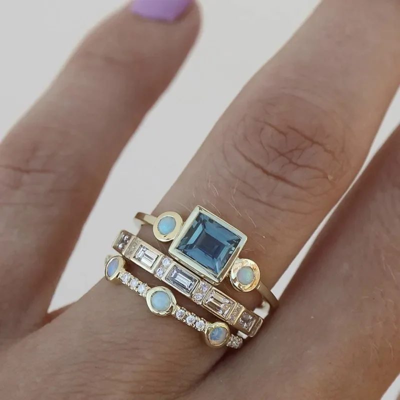 Ensemble de bagues Ocean vintage avec cristal bleu